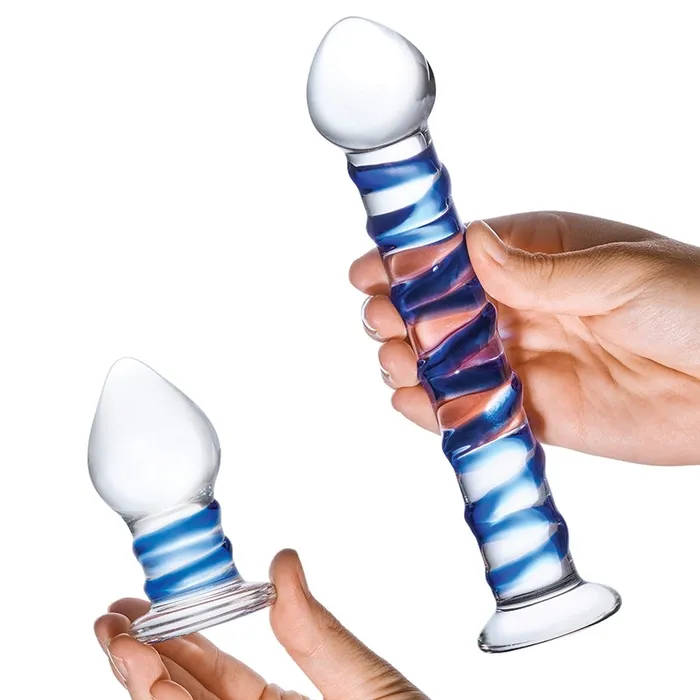 ELECTRIC NOVELTIES Dildos Glas Double Penetration Swirly Dildo Buttplug SetClear