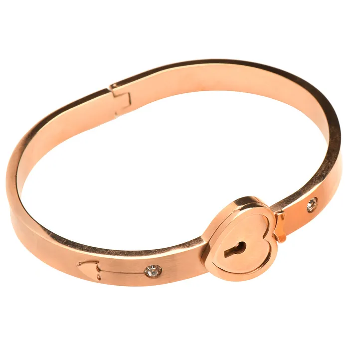 XR Brands Vibrators Cuffed Locking Bracelet Key Necklace in Rose Gold