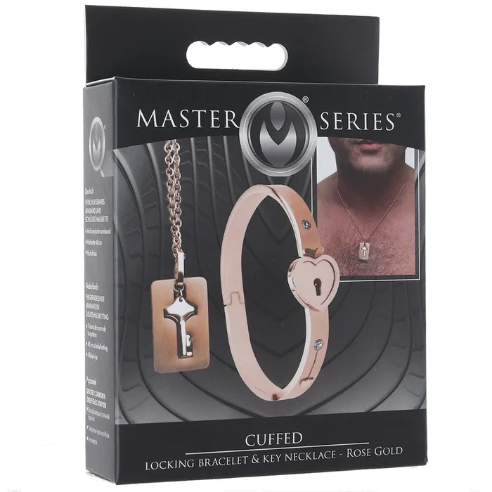 XR Brands Vibrators Cuffed Locking Bracelet Key Necklace in Rose Gold